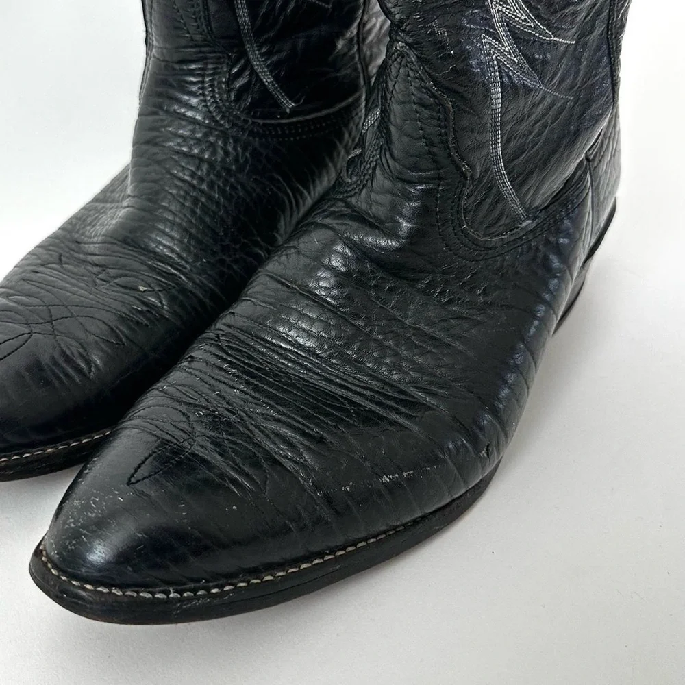 VINTAGE 1990S WESTERN BLACK LEATHER COWBOY BOOTS By Nocona Size- Men's 10D - Picture 7 of 10